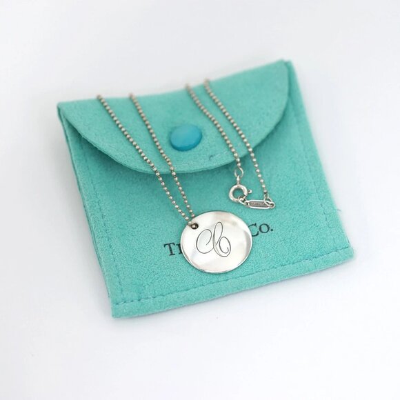 Tiffany & Co. Letter E Disc Round Ball Chain Necklace 17" Silver 925 Auth w/Bag - Picture 4 of 7